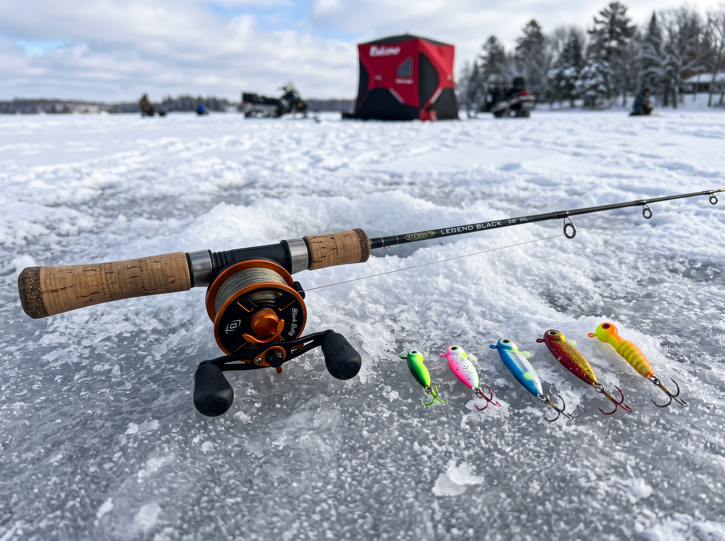 Ice fishing rods and tackle gear rental set
