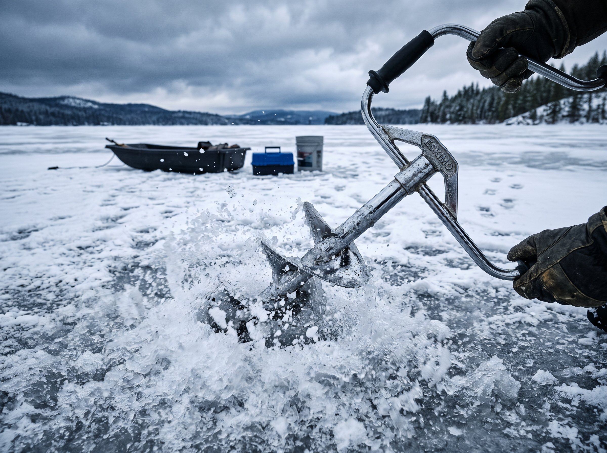 Professional ice auger drill rental for ice fishing