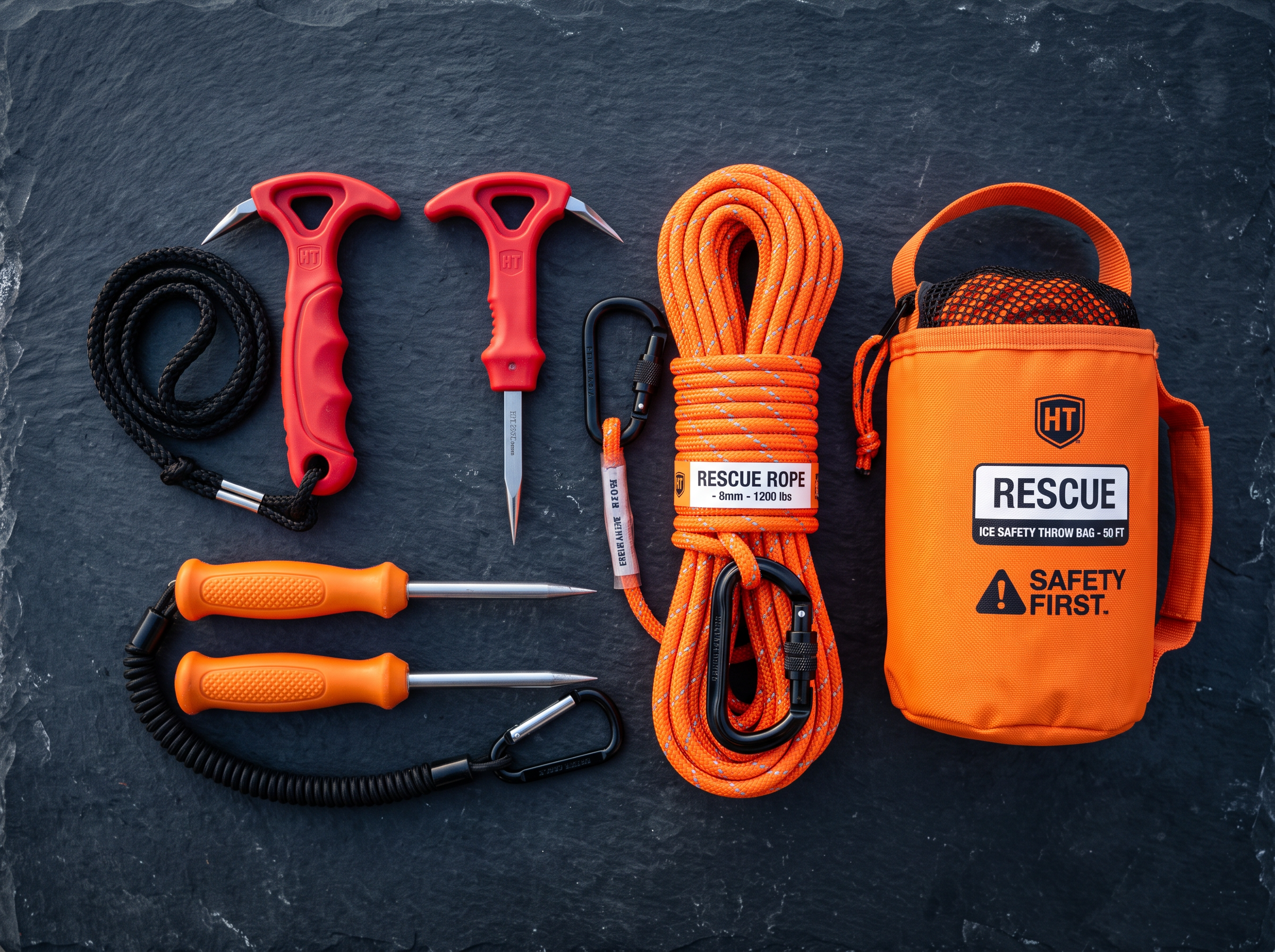 Ice fishing safety equipment picks rope rental